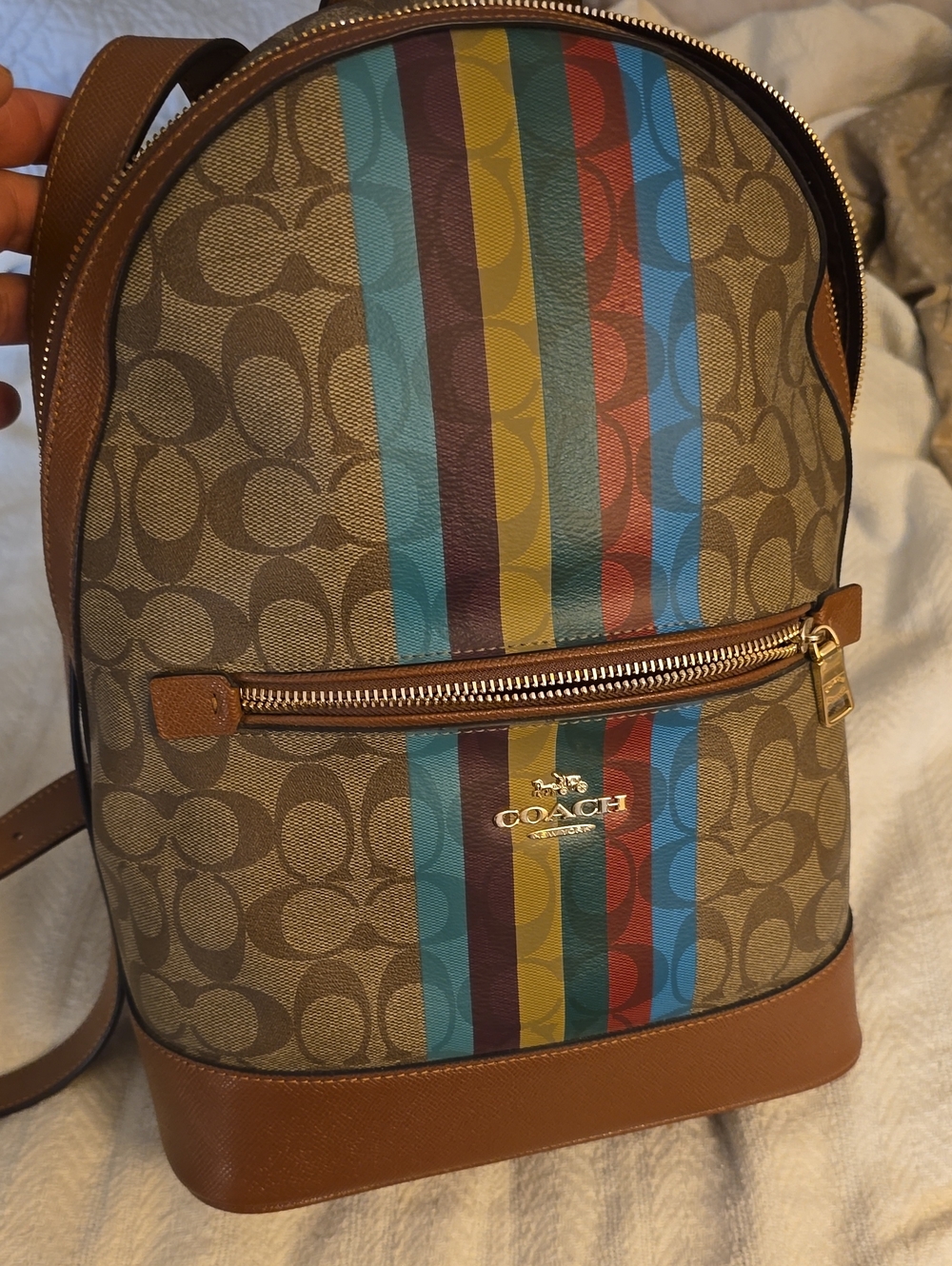 Coach Signature Canvas Mini Backpack with Multicolor Stripes